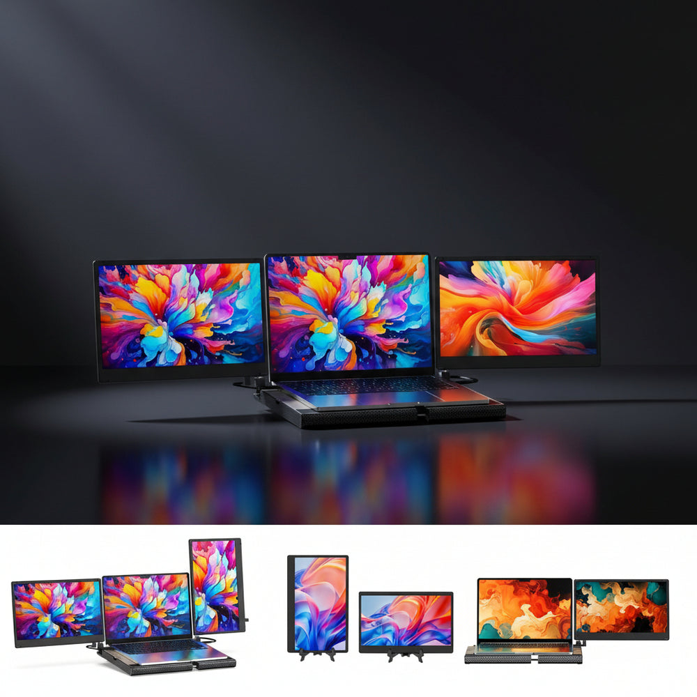 Laptop Screen Extender 14 Triple Portable Monitor-360° Rotation F3 Laptop Monitor Extender Vertical with StandIPS FHD 1080P Workstation for Windows/Mac/Linux/Chrome Compatible with Laptop/Mini PC