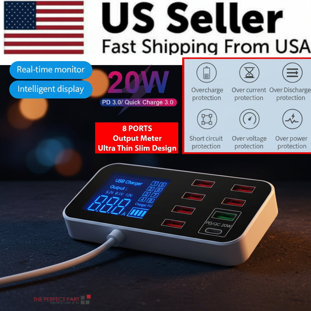 Multi USB 8-Port Fast Desktop Hub Wall Charger Charging Station Quick Charge 3.0