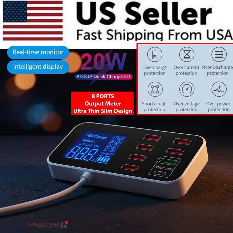 Multi USB 8-Port Fast Desktop Hub Wall Charger Charging Station Quick Charge 3.0