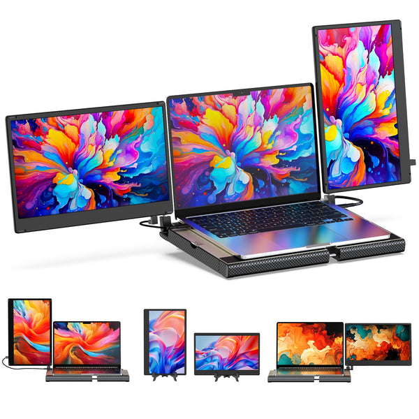 Laptop Screen Extender 14 Triple Portable Monitor-360° Rotation F3 Laptop Monitor Extender Vertical with StandIPS FHD 1080P Workstation for Windows/Mac/Linux/Chrome Compatible with Laptop/Mini PC - alternate view