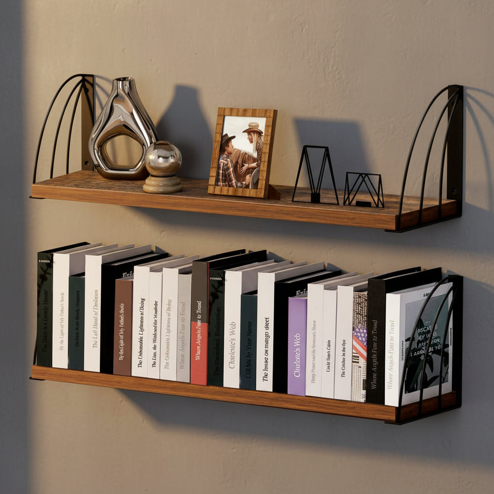 Thicked 0.71 IN Book Shelf for Wall Set of 2Large 23.5×7.9 IN Rustic Floating ShelvesRustic Brown ShelvesHanging Bookshelves for WallFarmhouse Floating Shelves for Laundry RoomBedroomKitchen