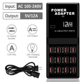 Multi 12 Port USB Charging Station Hub Desktop Wall Cell Phone Charger Organizer