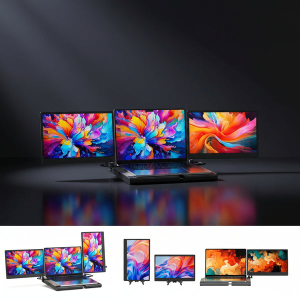Laptop Screen Extender 14 Triple Portable Monitor-360° Rotation F3 Laptop Monitor Extender Vertical with StandIPS FHD 1080P Workstation for Windows/Mac/Linux/Chrome Compatible with Laptop/Mini PC