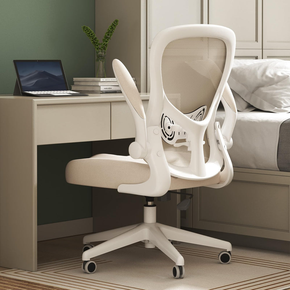 Hbada Office Chair Ergonomic Desk Chair Office Desk Chairs with PU Silent Wheels Breathable Mesh Computer Chair with Adjustable Lumbar Support Flip-up Armrests Tilt Function Grey