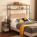 Queen Size Metal Storage Headboard,with Charging Stations,2 Nightstands And Storage Shelves,for Bedroom